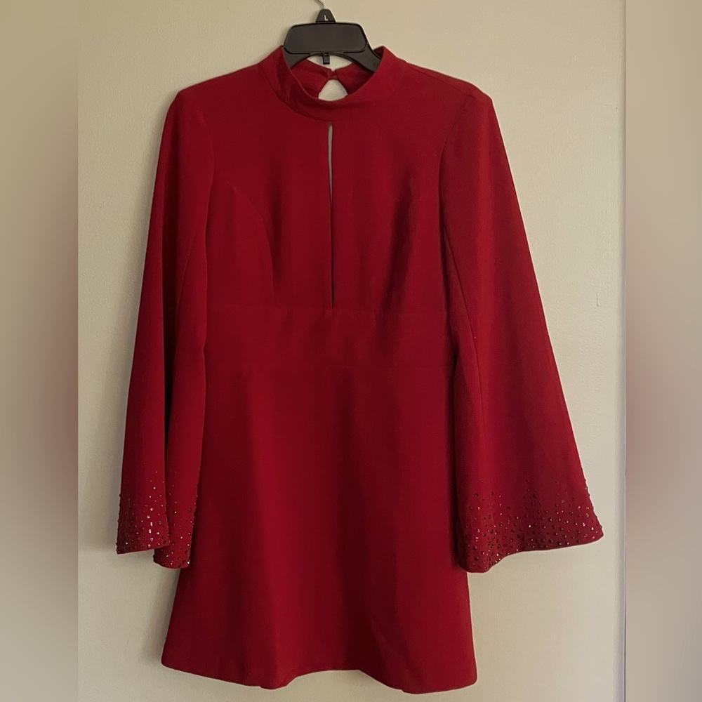 Maroon Dress Bell Long Sleeves Asos customized with rhinestones